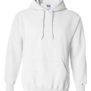 May include: A white hooded sweatshirt with a pouch pocket and a drawstring hood.