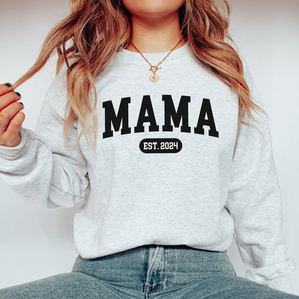 Mama Sweatshirt Est 2023 2024 | Zwangerschap kondigen shirt | Nieuwe moeder ronde hals | Zwangerschaps pullover sweatshirt | Daddy Sweatshirt Est 2023 2024