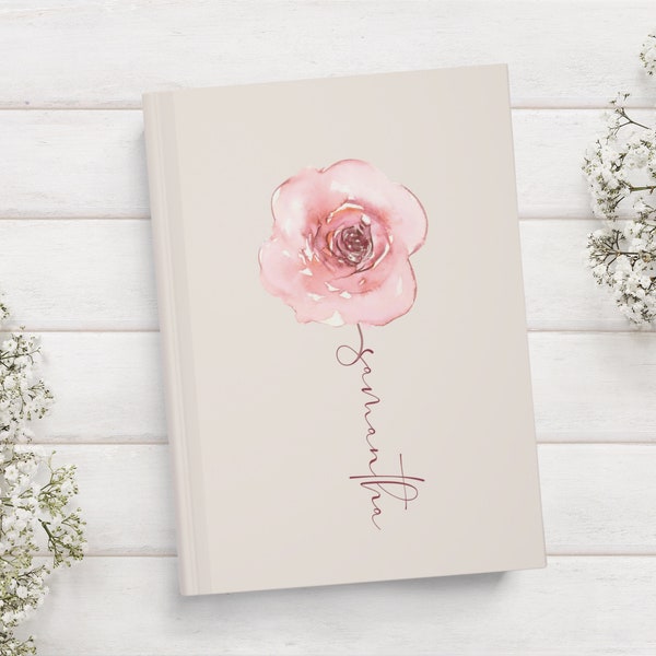 Minimalist Personalized Journal | Floral Journal Personalized with Name Stem | Gift for Girls and Ladies | Writing Journal