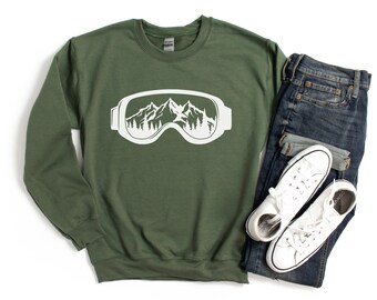 Ski Sweatshirt | Snow Goggles Crewneck Sweatshirt | Snow Boarding Clothing | Winter Sweater | Mens Sweatshirt | Ladies Pullover | Outdoorsy
