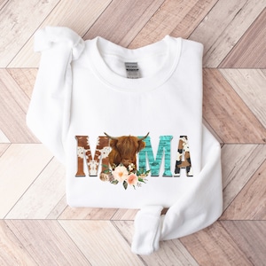 Mama Sweatshirt | Western Cowgirl Mama Crew Sweatshirt | Cowhide Mom Pullover | Mama Apparel | Gift for Mom
