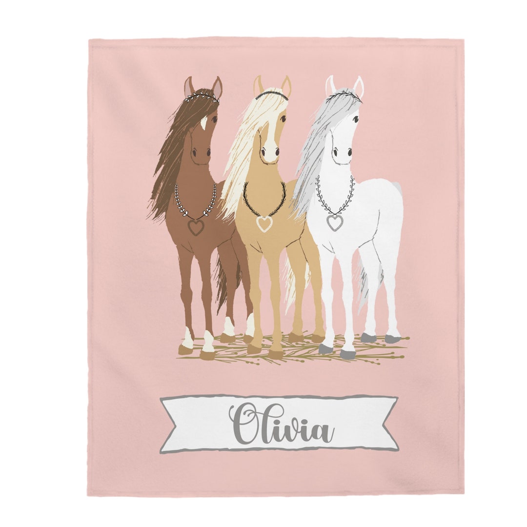 Girls Throw Blanket Personalized Blanket With Horses Toddler Blanket