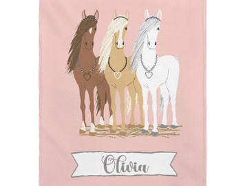 Girls Throw Blanket | Personalized Blanket with Horses | Toddler Blanket Personalized | Baby Name Blanket | Personalized Kids Blanket | Gift