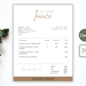 Invoice Template | Photography Invoice, Printable Invoice, Photography Invoice Template, Business Invoice, Invoice Photography Template