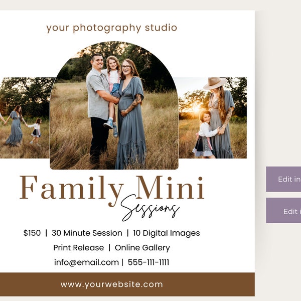 Family Mini Session Template, Photography Template, Family Mini Sessions Template, Instagram marketing, Photographer Marketing Board