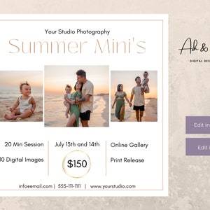 Summer Mini Session Template, Summer Photo Template, Summer Mini Session Template for Photographers,  Edit in CANVA & Photoshop