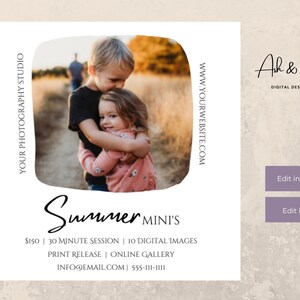 Summer Mini Session Template, Summer Photo Template, Summer Mini Session Template for Photographers,  Edit in CANVA & Photoshop