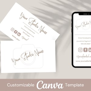 Fotograf Visitenkartenvorlage, Digitale Visitenkarte und Visitenkarten Bundle, druckbare Visitenkartenvorlage, in Canva bearbeiten