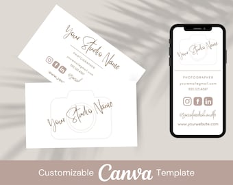 Photographer Business Card Template, Digital Business Card and Business Card Bundle, Printable Business Card Template, Edit in Canva