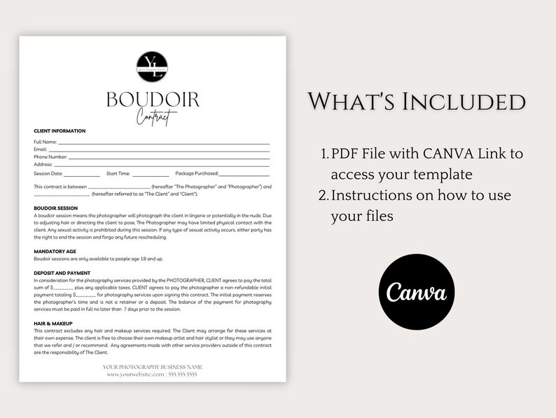 Boudoir Photography Client Contract, Boudoir Client Agreement, Session ...