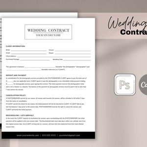 Wedding Photography Contract Template, editable in Photoshop and CANVA, Professional Wedding Photography Contract, Client Agreement Template