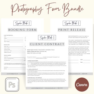 Photography Contract, Print Release and Booking Form Template Bundle, Business Bundle for Photographers, Photography Contract, Photo Release