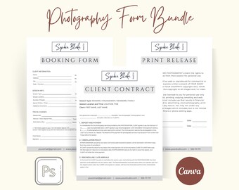 Photography Contract, Print Release and Booking Form Template Bundle, Business Bundle for Photographers, Photography Contract, Photo Release