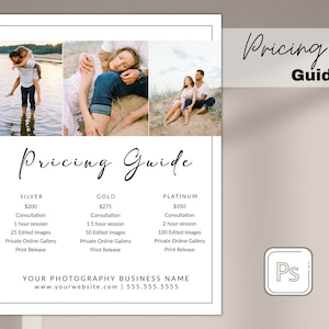 Photography Pricing Guide | Editable in Photoshop, Pricing Guide for Photographers, Photo Price List, Single Page Pricing Guide