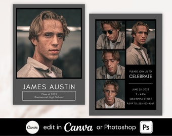 Graduation Announcement Card Template, Class of 2023 Template Editable in Canva or Photoshop, Editable Grad Card, Senior Graduation Template