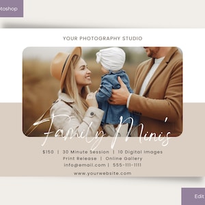 Family Mini Session Template, Photography Template, Edit in Canva or Photoshop, Modern Social Media Marketing, Photographer Marketing Board