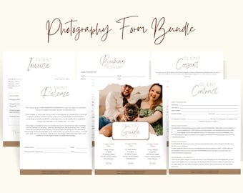 Photography Business Forms Bundle | Photography Contract, Consent Form, Photo Release Form, Booking Form, Photography Invoice, Pricing Guide