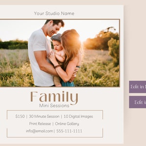 Familie Mini Sitzung Vorlage, Fotografie Vorlage, Ihr Thema Mini Sitzung Vorlage, Instagram Marketing, Fotograf Marketing Board