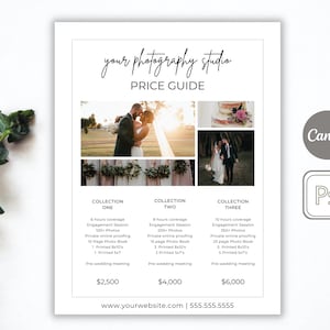Wedding Photography Pricing Template | Edit in CANVA and Photoshop, Pricing Guide for Photographers, Photo Price List, 1 Page Pricing Guide