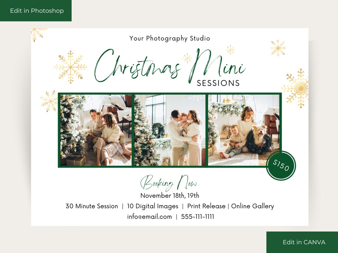 Holiday Mini Session Template, Edit in Canva or Photoshop, Christmas ...