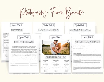 Photography Business Forms Bundle | Photography Contract, Consent Form, Photo Release Form, Booking Form, Photography Invoice, Pricing Guide