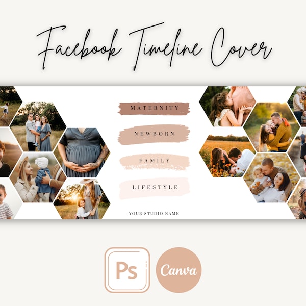 Facebook Timeline Cover Template for Photographers | Edit in CANVA or Photoshop, Facebook Cover Photo, Facebook Header, Facebook Banner