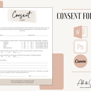 Consent Form Template for Photographers, Consent for Social Media Use, Web Publishing Consent Form, Videographer Consent Form