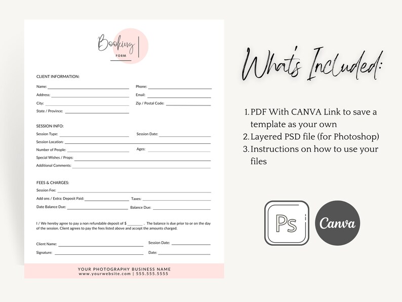 Booking Template for Photographers | Client Booking Form, Photography ...