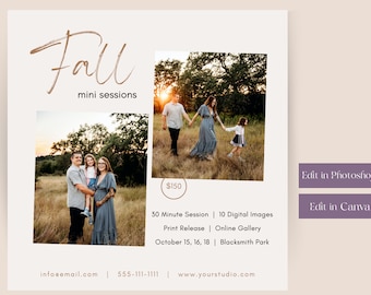Fall Mini Session Template, Family Mini Session, Fall Mini Session Template for Photographers,  Edit in CANVA & Photoshop, Autumn Mini's