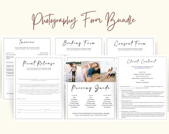 Photography Business Forms Bundle | Photography Contract, Consent Form, Photo Release Form, Booking Form, Photography Invoice, Pricing Guide