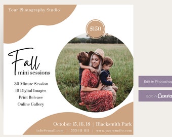Fall Mini Session Template, Family Mini Session, Fall Mini Session Template for Photographers,  Edit in CANVA & Photoshop, Autumn Mini's
