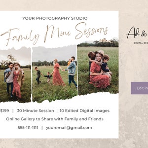 Family Mini Session Template, Photography Template, Family Mini Sessions Template, Instagram marketing, Photographer Marketing Board