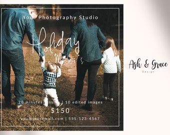 Plantilla de mini sesión navideña, plantilla de marketing navideño, plantilla de Photoshop, descarga instantánea