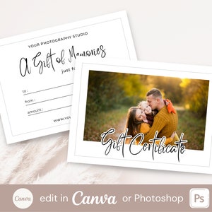 Photographer Gift Certificate Template, Editable Gift Card, Edit in Canva or Photoshop, Photography Gift Voucher, Photo session Gift Voucher