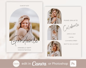 Graduation Announcement Card Template, Class of 2023 Template Editable in Canva or Photoshop, Editable Grad Card, Senior Graduation Template