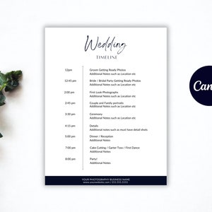 Wedding Day Timeline Template | Timeline Template, Wedding Photographer Timeline, Wedding Schedule Template, Event Timeline, Edit in CANVA