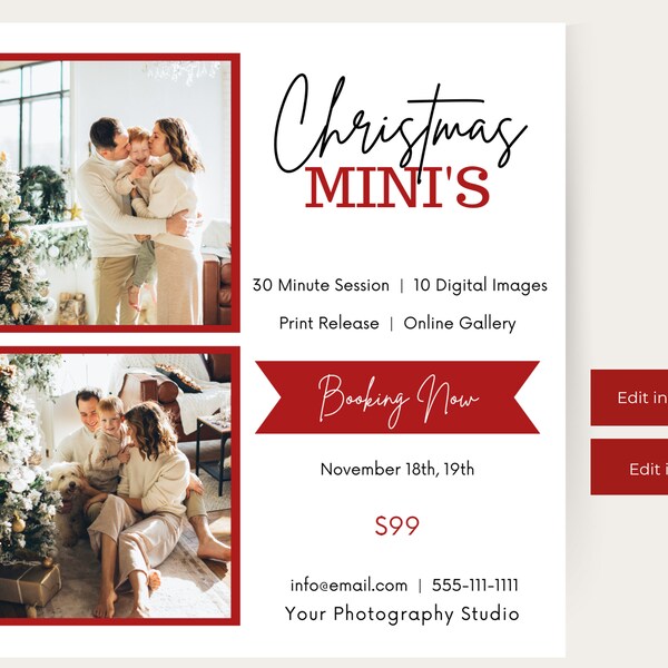 Christmas Mini Session Template, Edit in Canva or Photoshop, Holiday Mini Session Flyer, Photography Mini Session, Holiday Marketing Minis