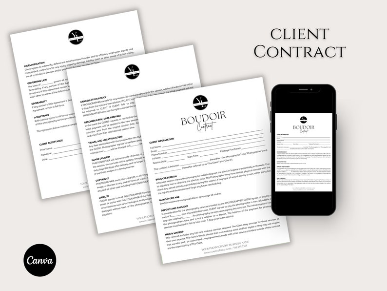 Boudoir Photography Client Contract, Boudoir Client Agreement, Session ...
