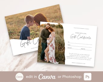 Photographer Gift Certificate Template, Editable Gift Card, Edit in Canva or Photoshop, Photography Gift Voucher, Photo session Gift Voucher