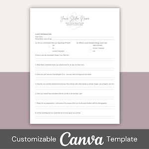 Questionnaire sur la photographie d&#39;animaux, modifiable dans CANVA, Questionnaire pour les photographes d&#39;animaux, Questionnaire sur les photos d&#39;animaux, Questionnaire d&#39;une seule page