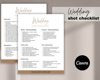 Wedding Photography Checklist | Editable in CANVA, Wedding Photography Shot List, Wedding Photo Checklist, Wedding Photographer Shot List