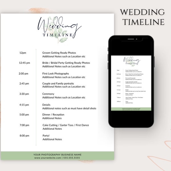 Wedding Photography Timeline Template, Wedding Day Timeline, Wedding Photographer Timeline, Wedding Schedule Template, Edit in CANVA