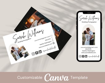 Business Card Template for Photographers, Digital Business Card and Business Card Bundle, Printable Business Card Template, Edit in Canva