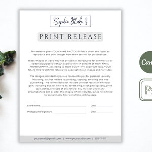 Print Release Template for Photographers, Print Release, Edit in Photoshop and CANVA, Photography Marketing Template, Photography Release