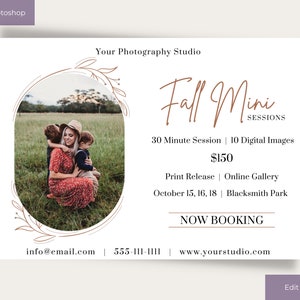 Fall Mini Session Template, Fall Photo Template, Fall Mini Session Template for Photographers,  Edit in CANVA & Photoshop, Autumn Mini's