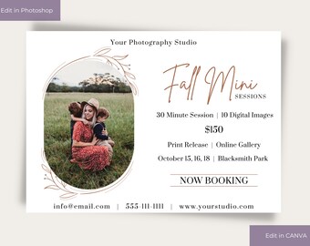 Fall Mini Session Template, Fall Photo Template, Fall Mini Session Template for Photographers,  Edit in CANVA & Photoshop, Autumn Mini's