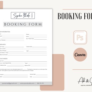 Client Booking Form for Photographers | Photoshop Template for Photographers, Client Session Form editable in photoshop and Canva