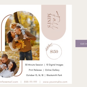 Fall Mini Session Template, Family Mini Session, Fall Mini Session Template for Photographers,  Edit in CANVA, Autumn Mini sessions