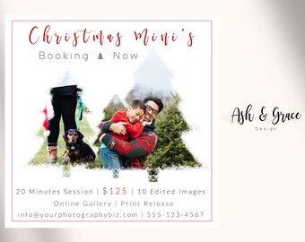 Plantilla de marketing para minisesiones navideñas, sesiones festivas, plantilla de marketing en formato PSD, descarga instantánea