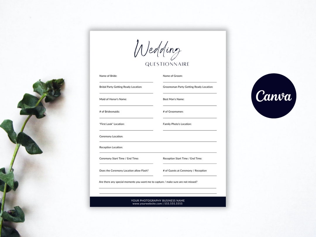 Wedding Photography Questionnaire Template Wedding Questionnaire